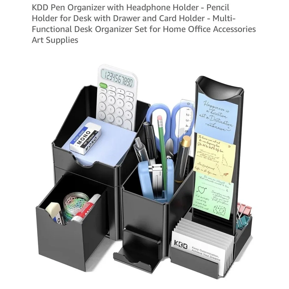 KDD 5-in-1 Desktop Organizer Set Headphone Phone Card Pen Holder Black Plastic